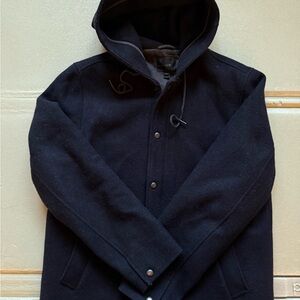 J Crew Wool Coat Mens M 3M Insulation Cotton Lining Zipper Close Dark Navy Blue